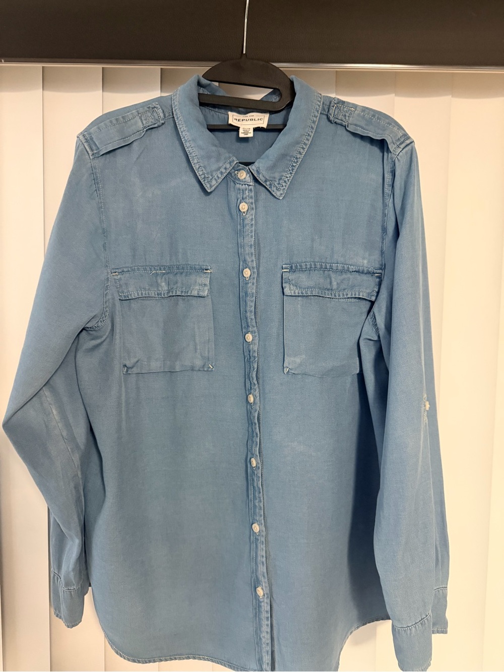 For The Republic Light Blue Denim-Style Button Front Shirt